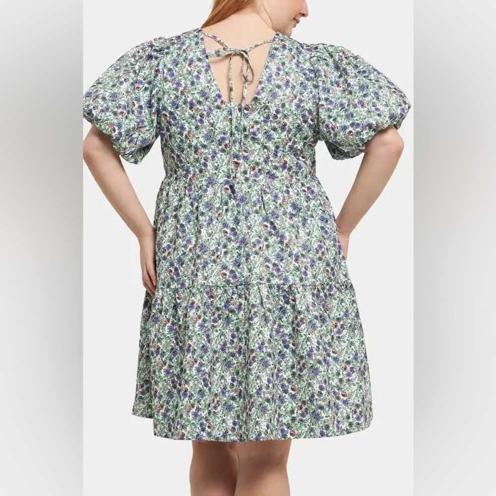 English Factory Floral Puff Sleeve Jacquard High-Low Dress - Picture 3 of 9